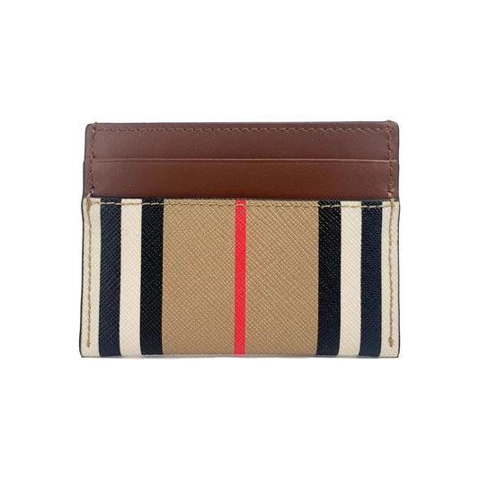 Sandon Tan Canvas Check Printed Leather Slim Card Case Wallet