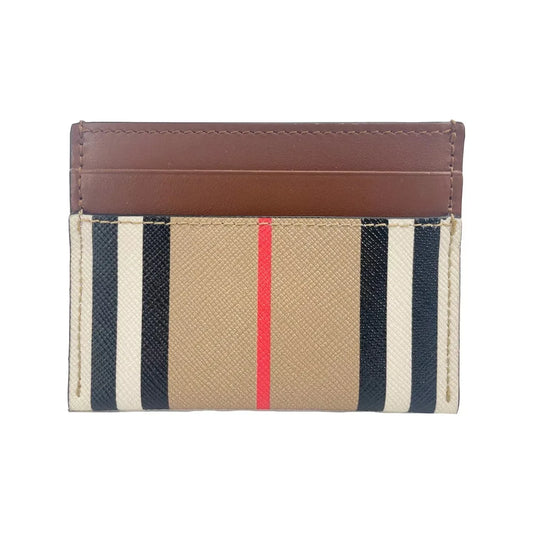 Sandon Tan Canvas Check Printed Leather Slim Card Case Wallet