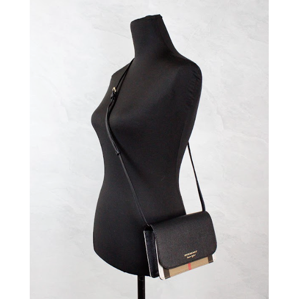 Hampshire Small House Check Canvas Black Derby Leather Crossbody Bag