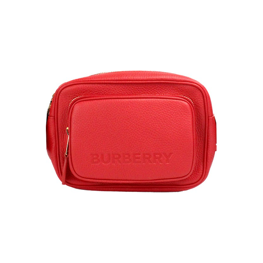 Small Branded Bright Red Grainy Leather Camera Crossbody Bag