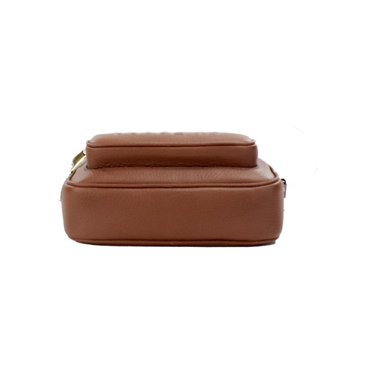 Small Branded Tan Brown Leather Camera Crossbody Bag