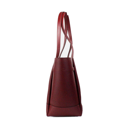 Reed Large Dark Cherry Leather Belted Tote Shoulder Bag Purse