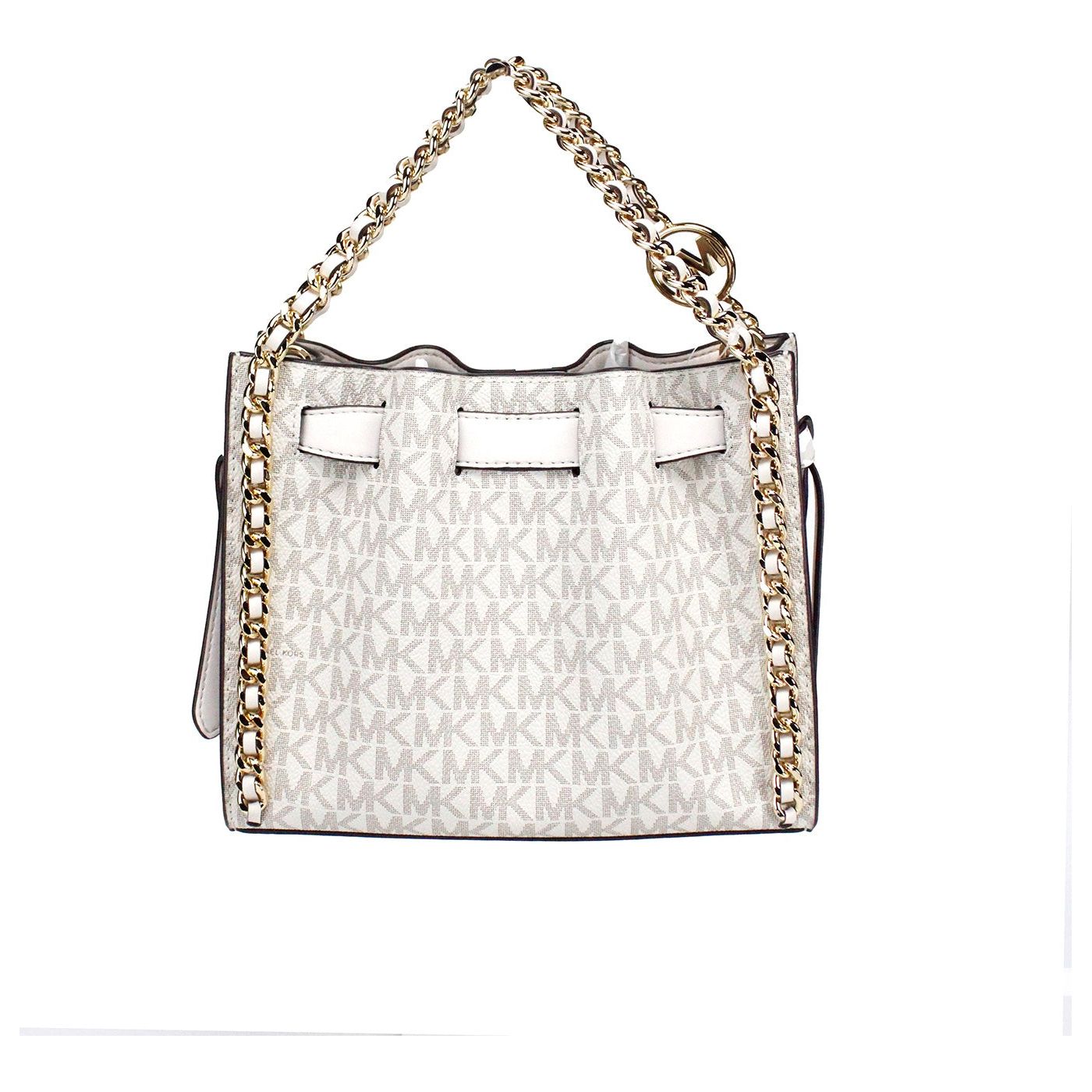 Mina Small Belted Cream Signature PVC Chain Inlay Crossbody Bag