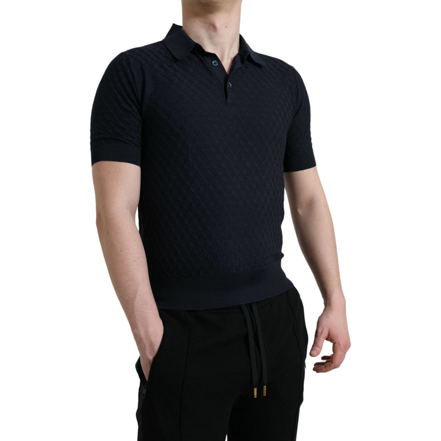 Dark Blue Collared Short Sleeve Polo T-shirt