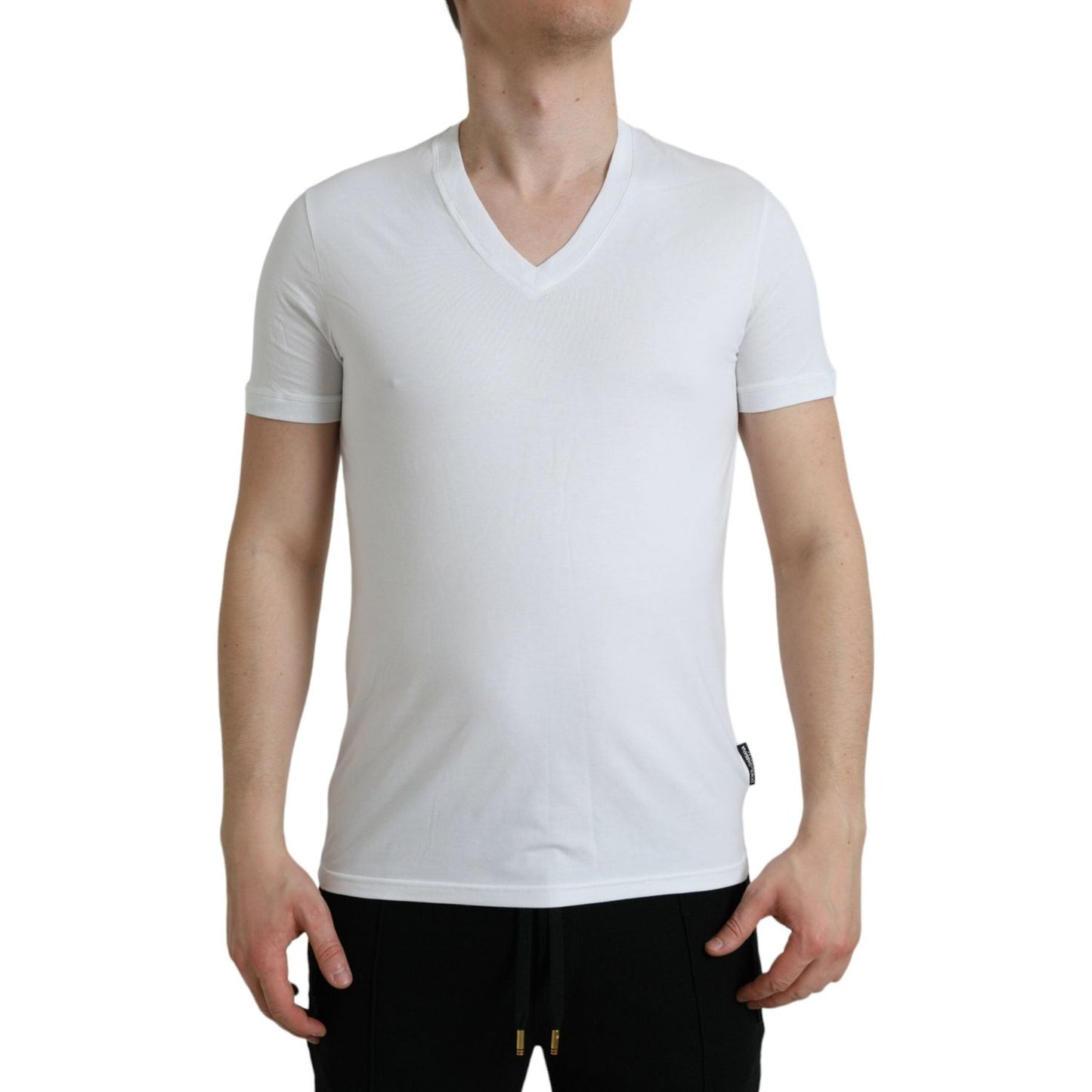 White Cotton V-neck Short Sleeve Underwear T-shirt