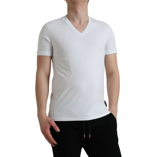 White Cotton V-neck Short Sleeve Underwear T-shirt