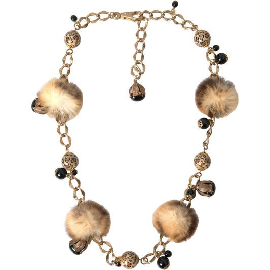 Gold Brass Leopard Fur Pearl Collier Chain Belt