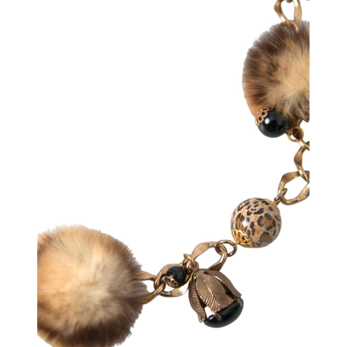 Gold Brass Leopard Fur Pearl Collier Chain Belt