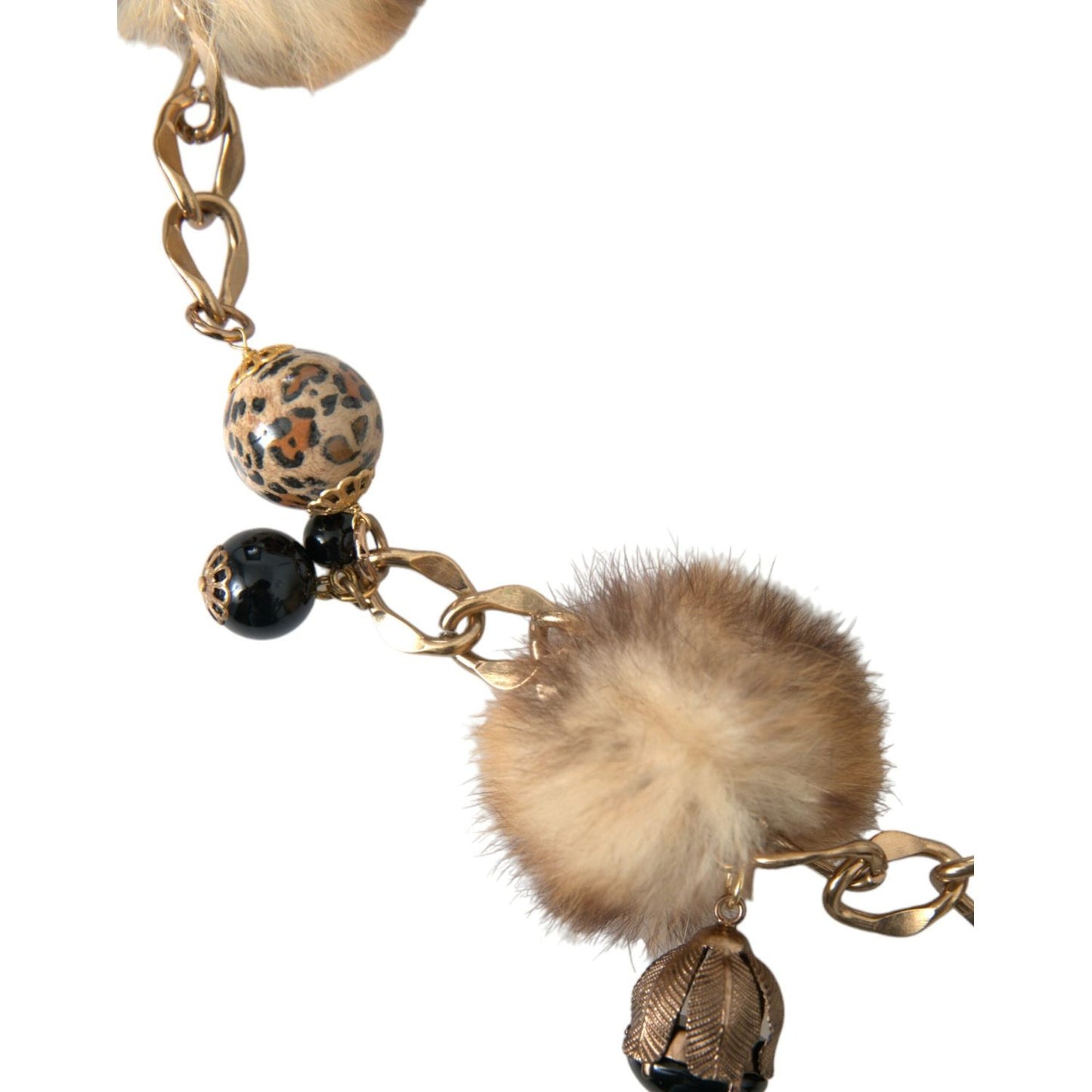 Gold Brass Leopard Fur Pearl Collier Chain Belt