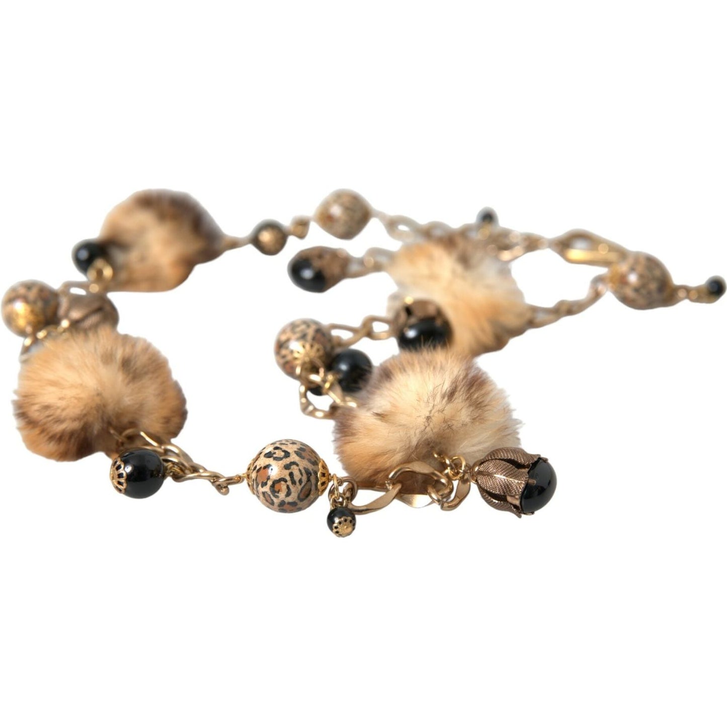 Gold Brass Leopard Fur Pearl Collier Chain Belt