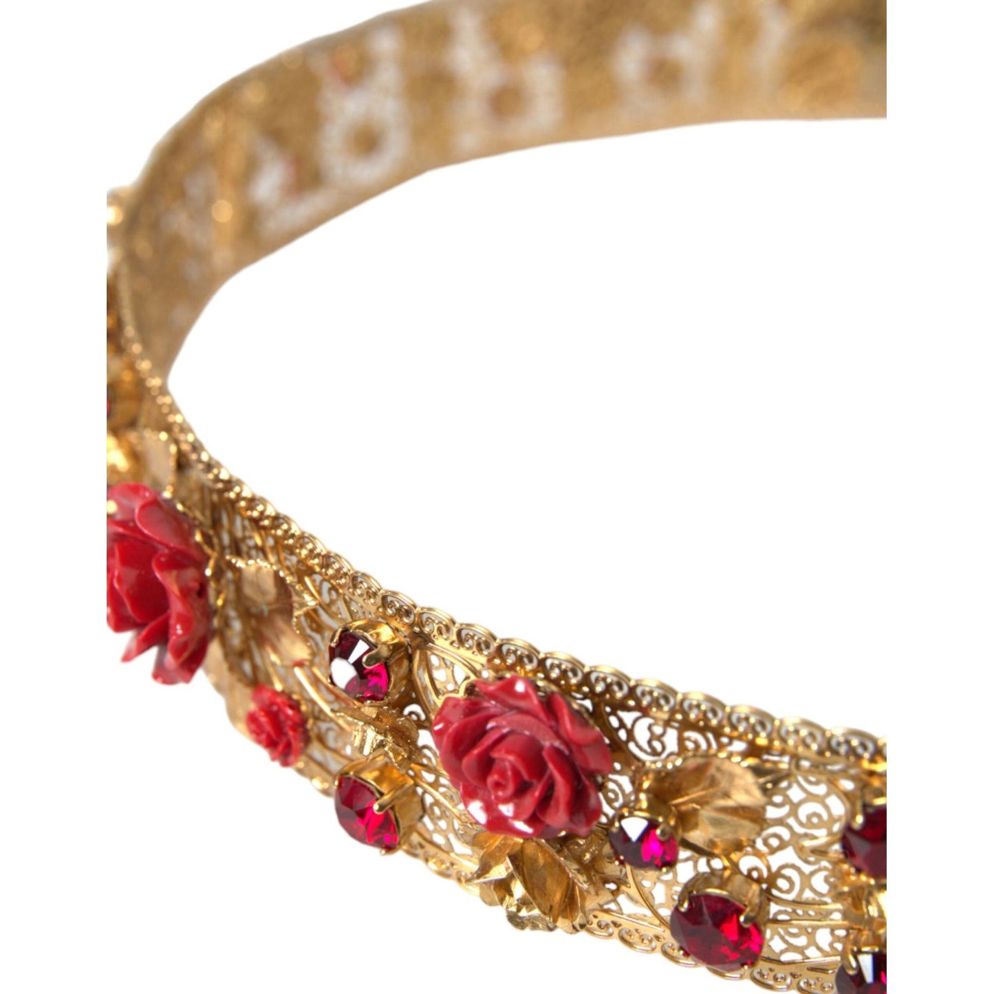 Gold Brass Red Roses Crystal Jewel Waist Belt