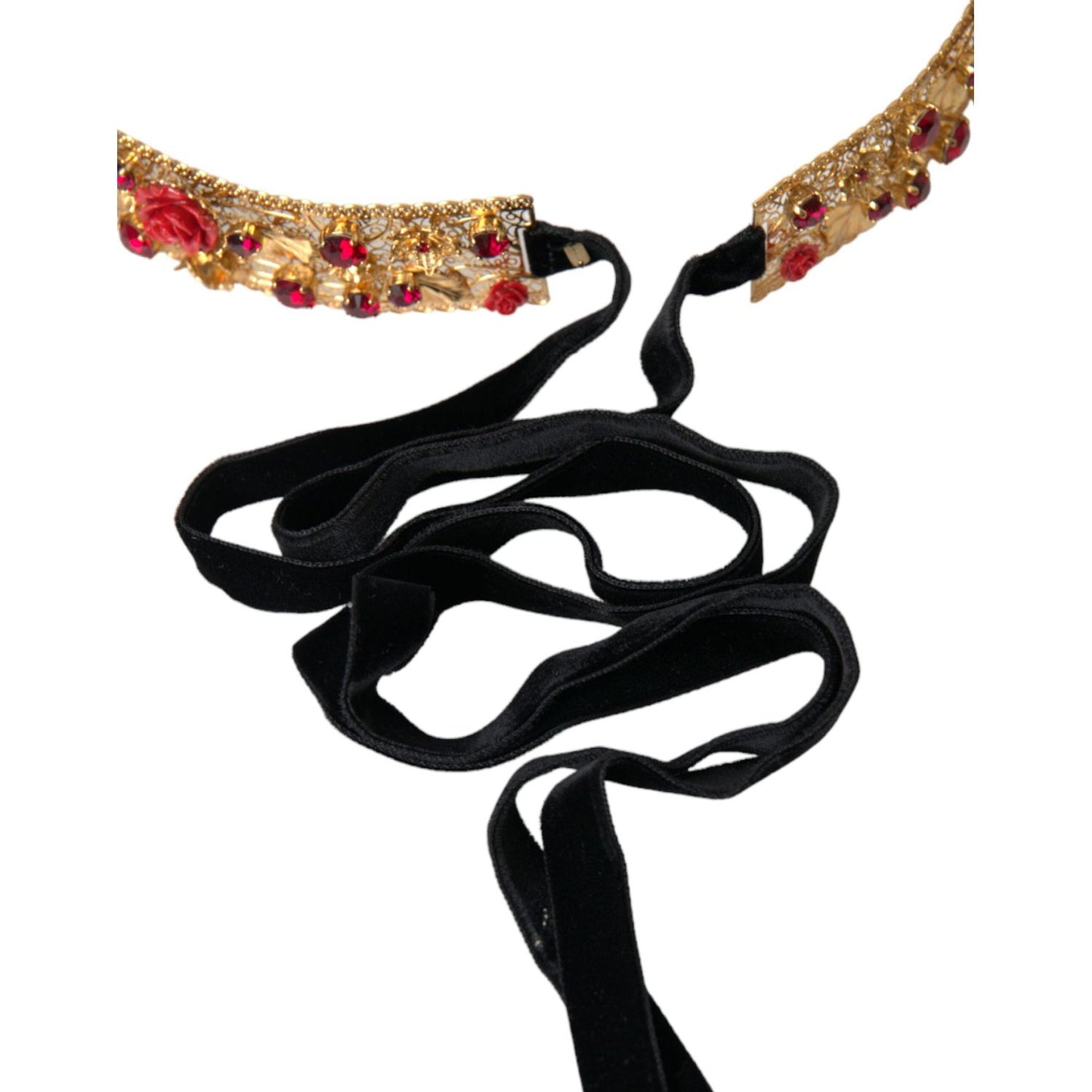 Gold Brass Red Roses Crystal Jewel Waist Belt