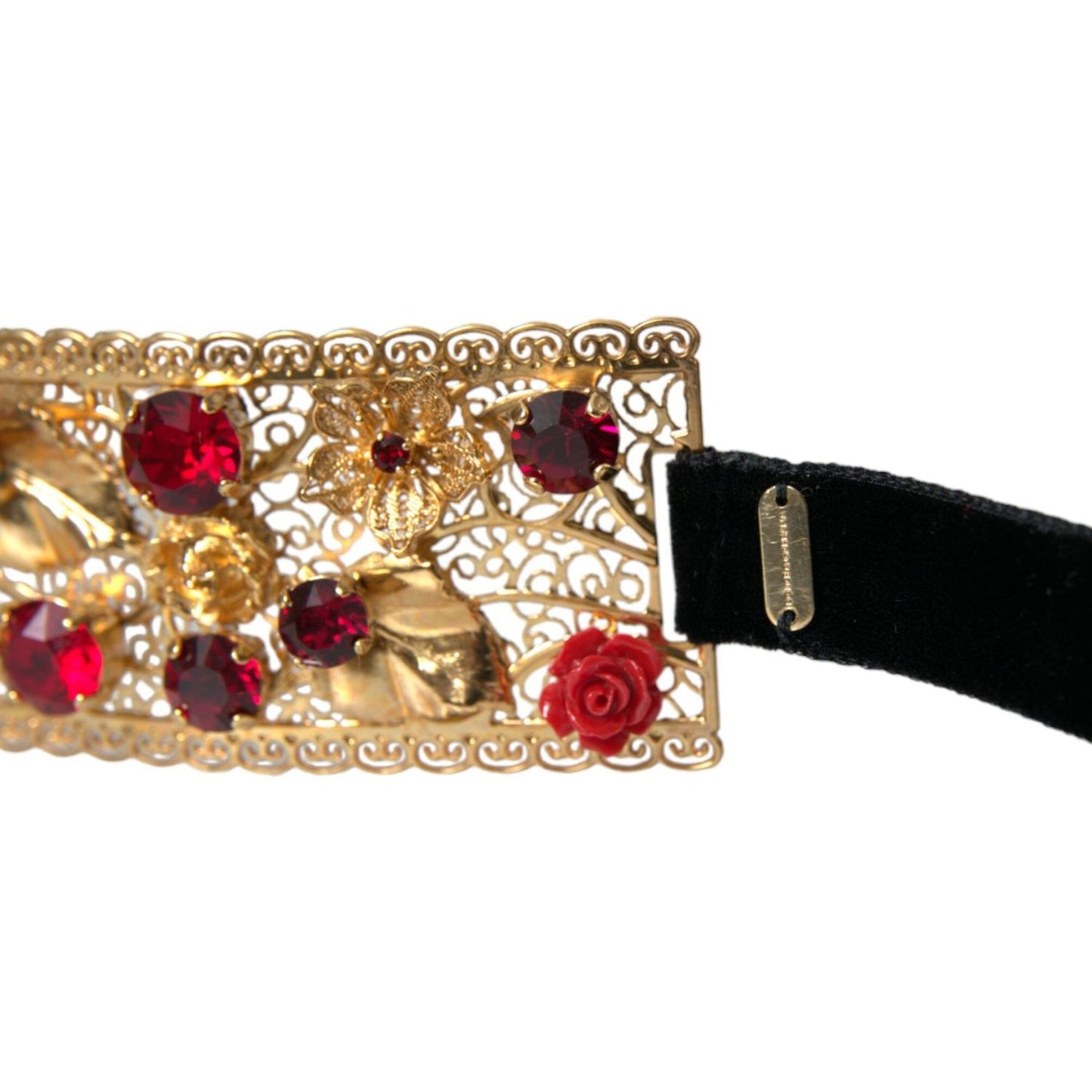 Gold Brass Red Roses Crystal Jewel Waist Belt