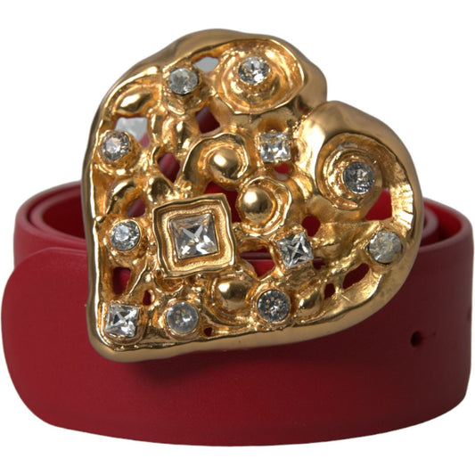 Red Leather Gold Heart Metal Buckle Belt