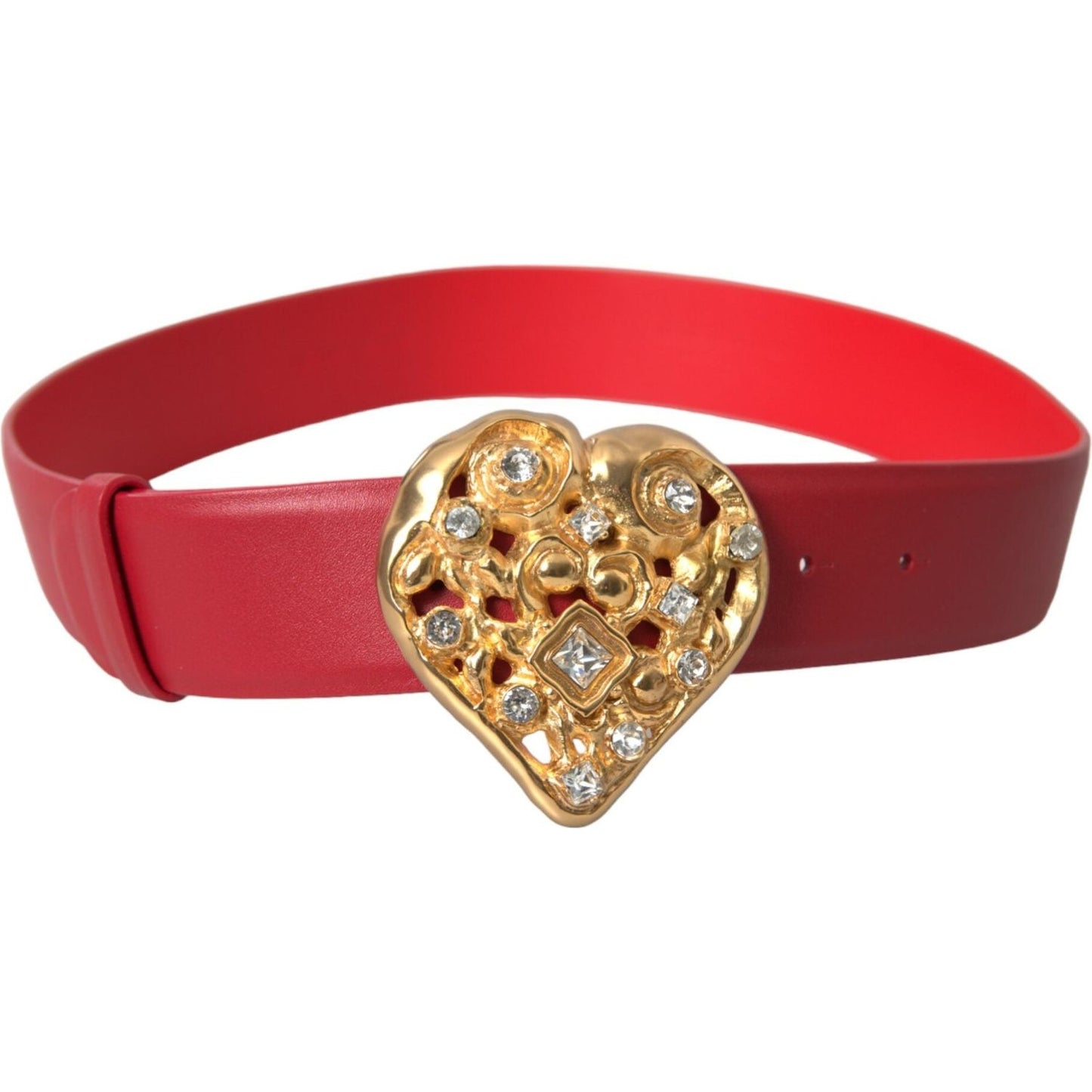 Red Leather Gold Heart Metal Buckle Belt