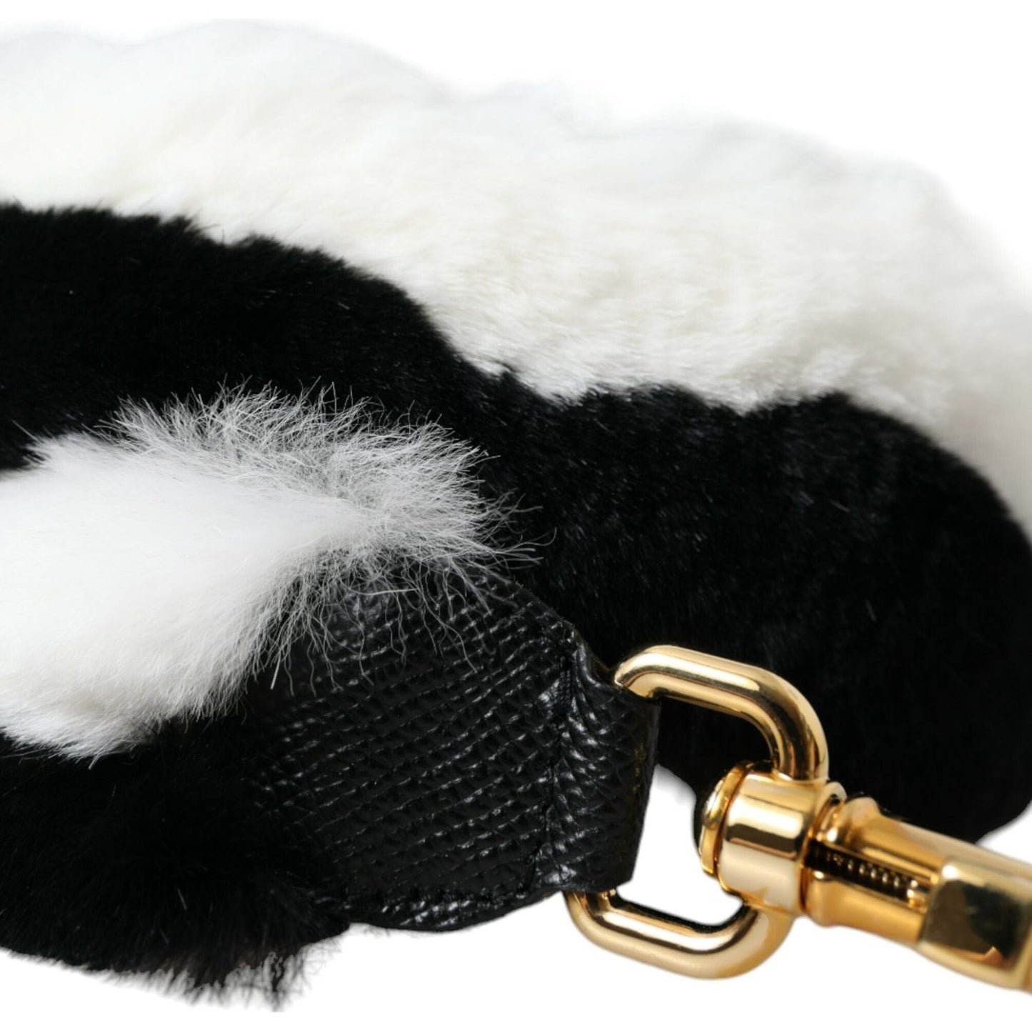 Black White Lapin Fur Accessory Shoulder Strap