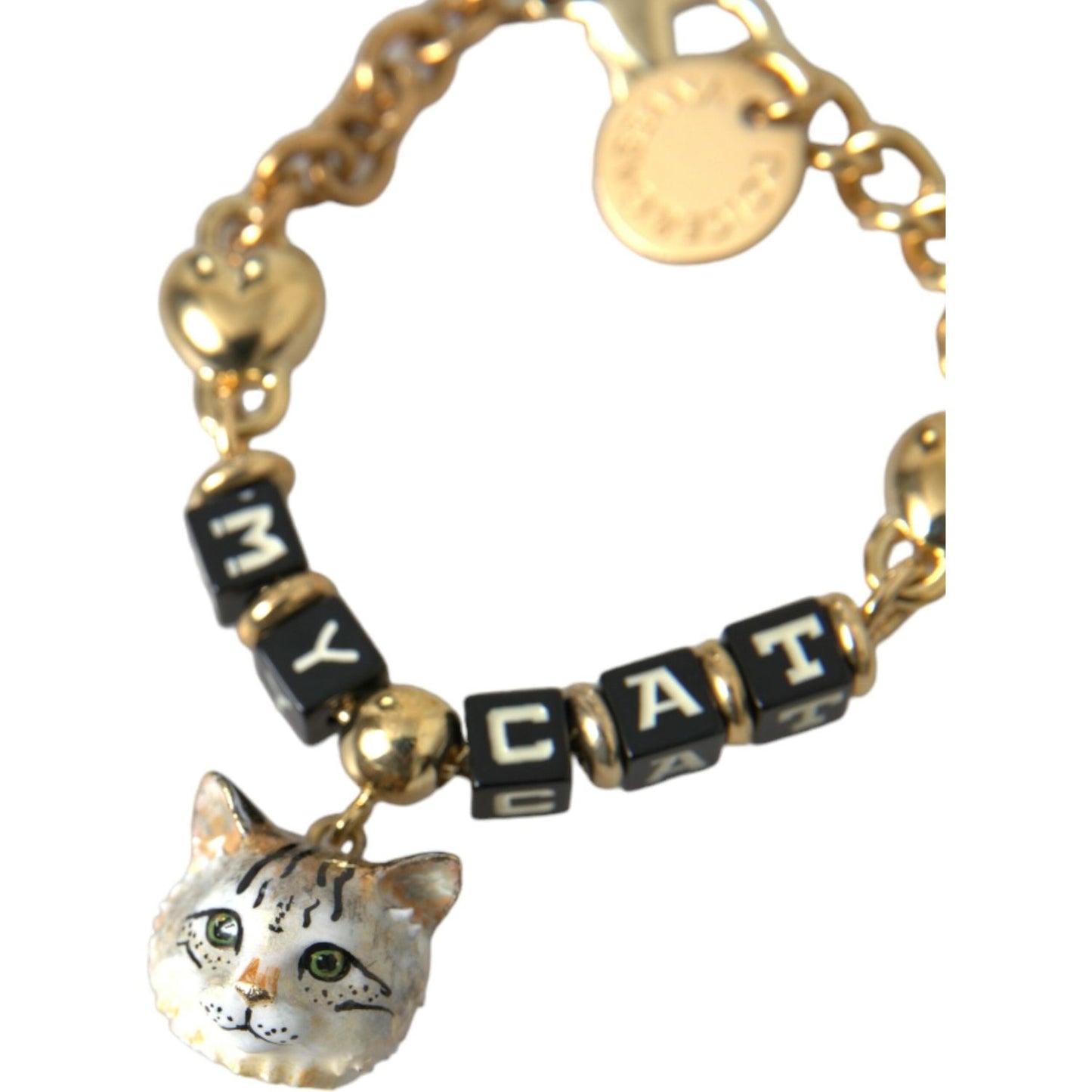 Gold Tone Brass Chain MY CAT Heart Bracelet