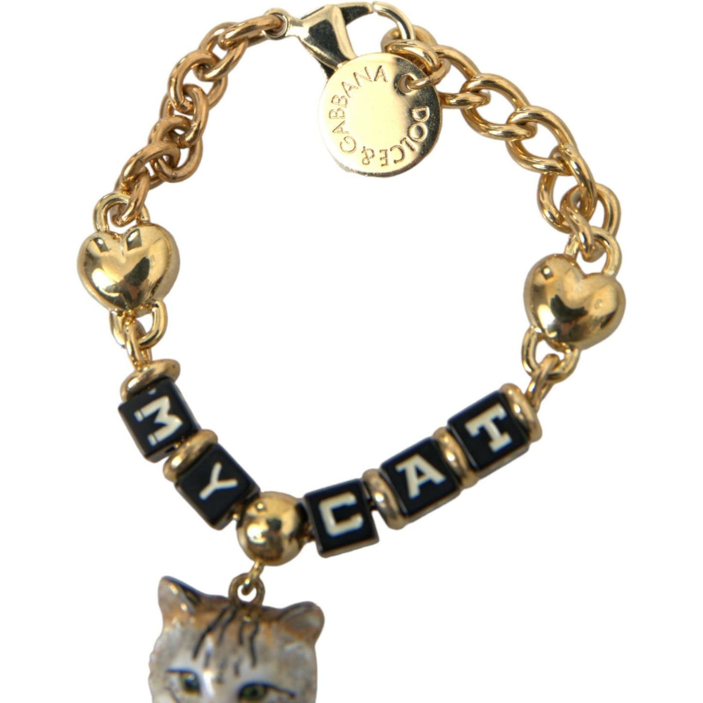 Gold Tone Brass Chain MY CAT Heart Bracelet