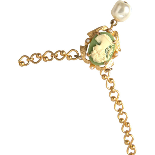 Gold Brass Chain Pearl Pendant Charm Necklace