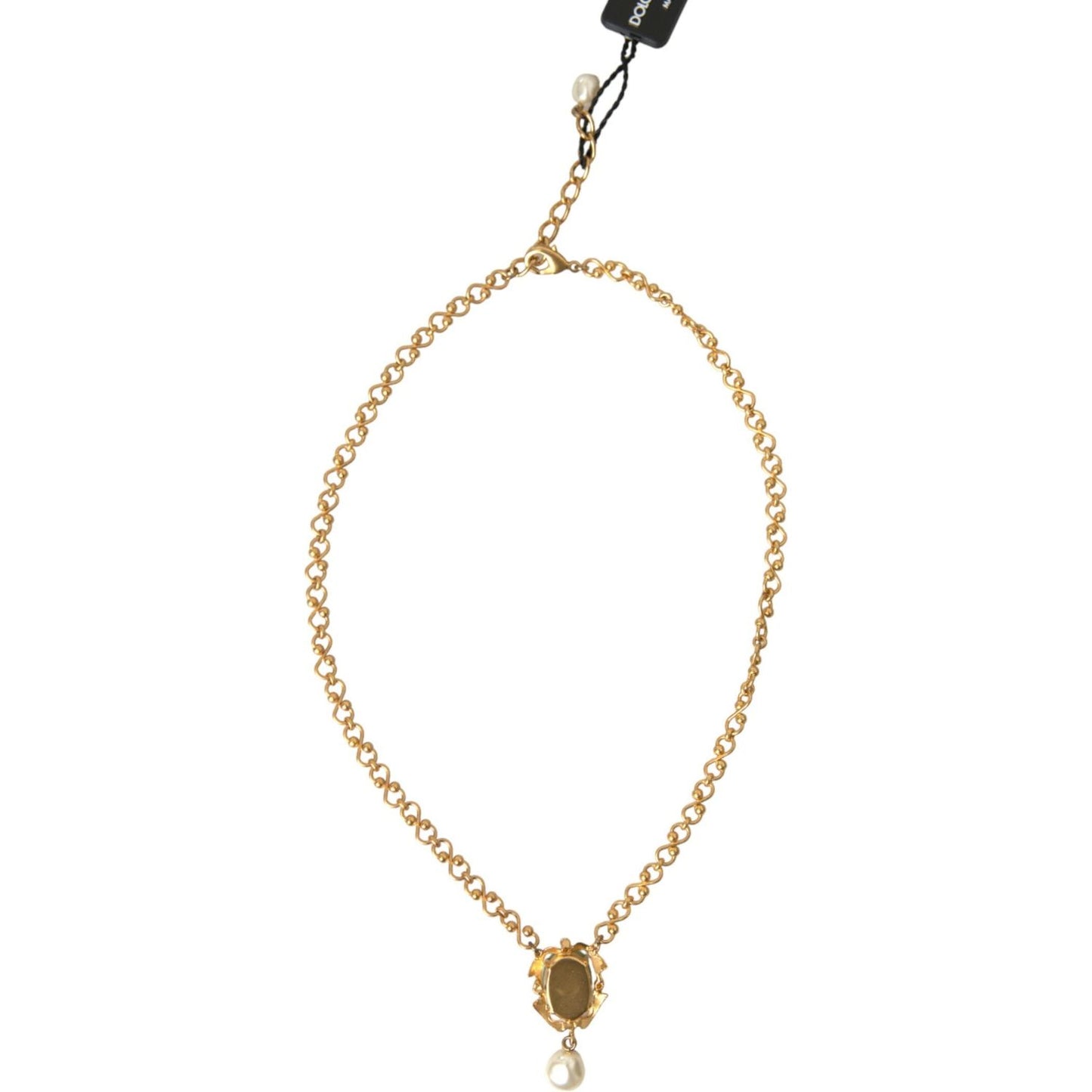 Gold Brass Chain Pearl Pendant Charm Necklace