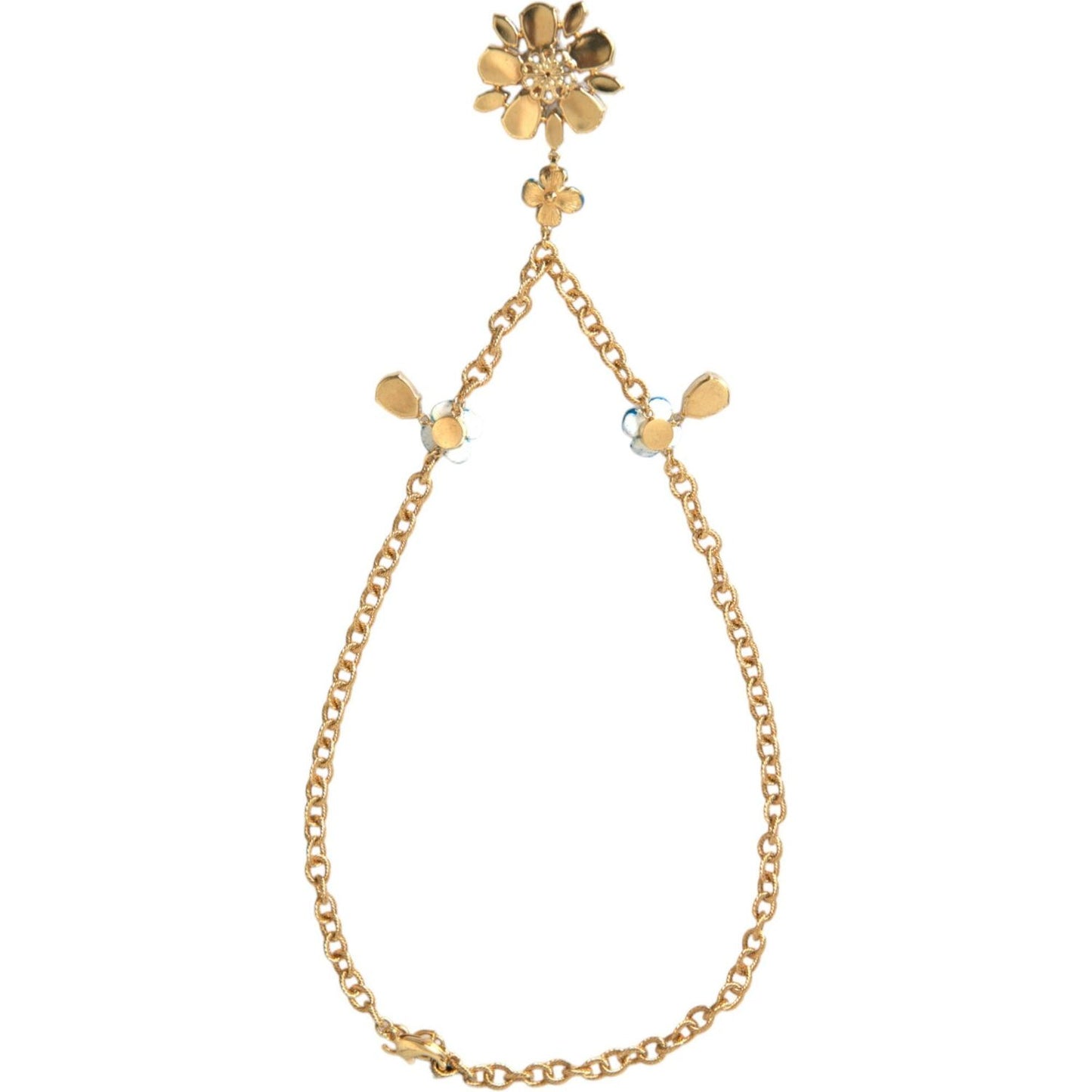 Gold Brass Chain Crystal Floral Pendant Charm Necklace