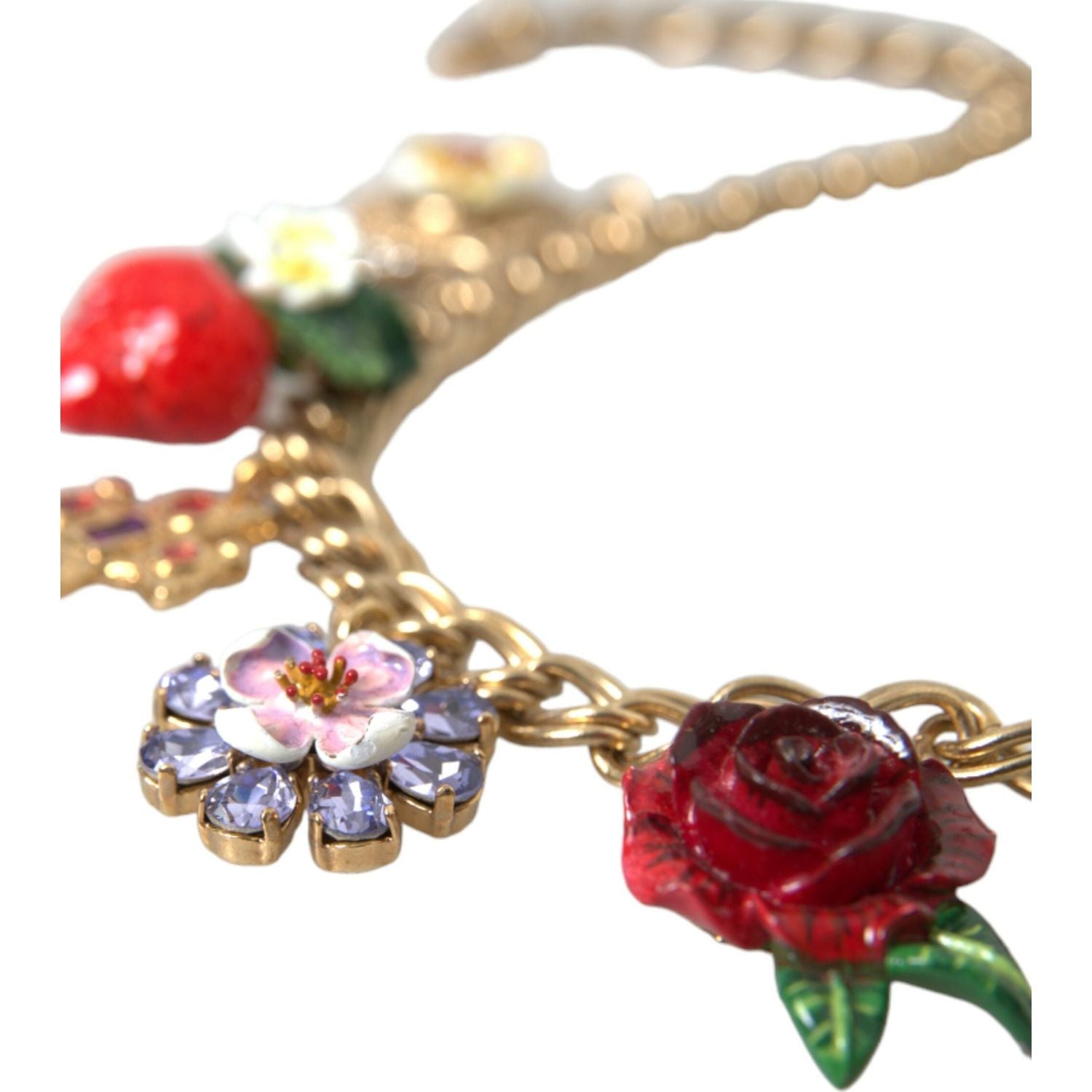 Dolce & Gabbana Gold Chain Rose Cross Strawberry Star Pendant Necklace