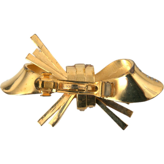 Gold Tone Brass Bow Crystal Women Hair Clip