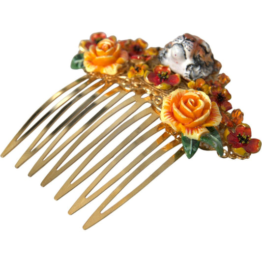 Gold Brass Crystal Leopard Floral Hair Comb