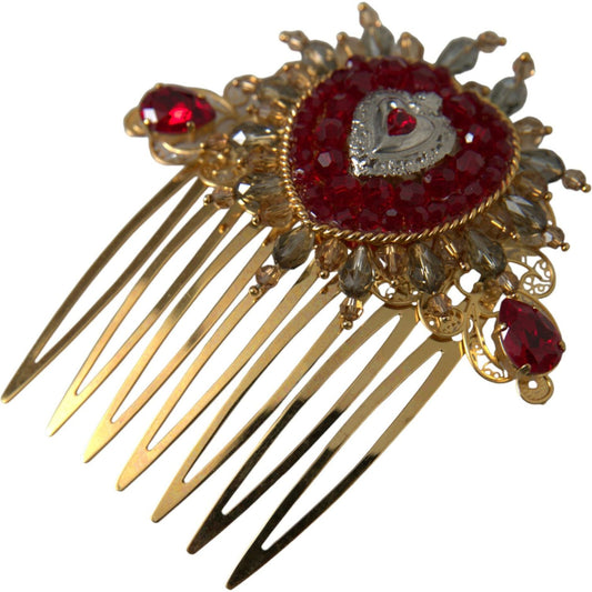 Gold Brass Crystal Heart Women Hair Comb