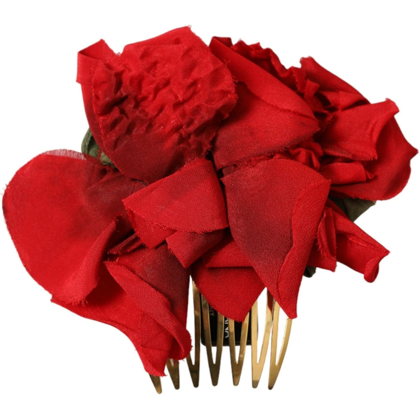 Red Silk Floral Gold Brass Women Hair Comb