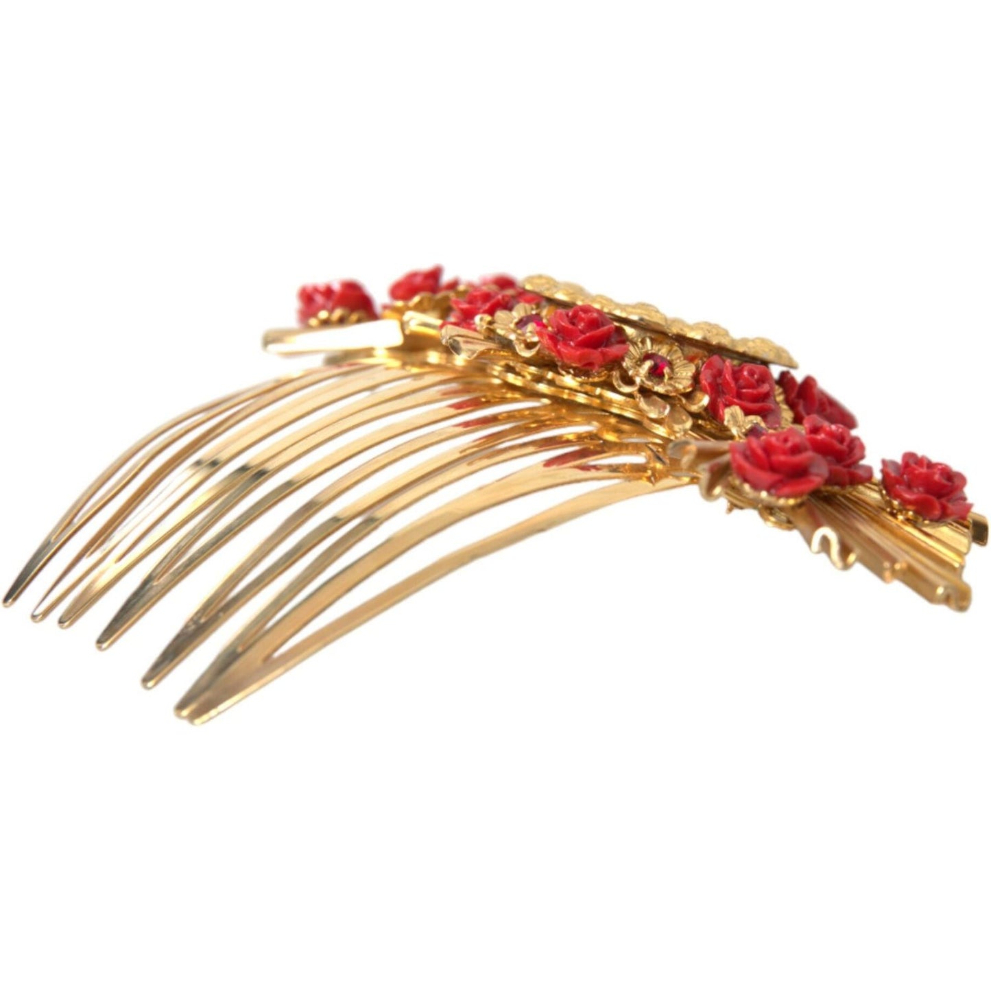 Gold Brass Crystal Heart Floral Hair Comb