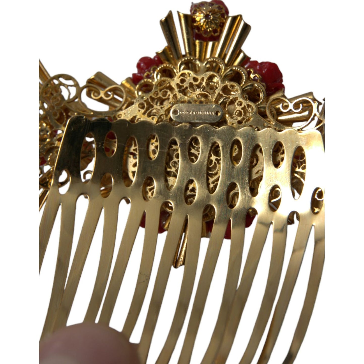 Gold Brass Crystal Heart Floral Hair Comb