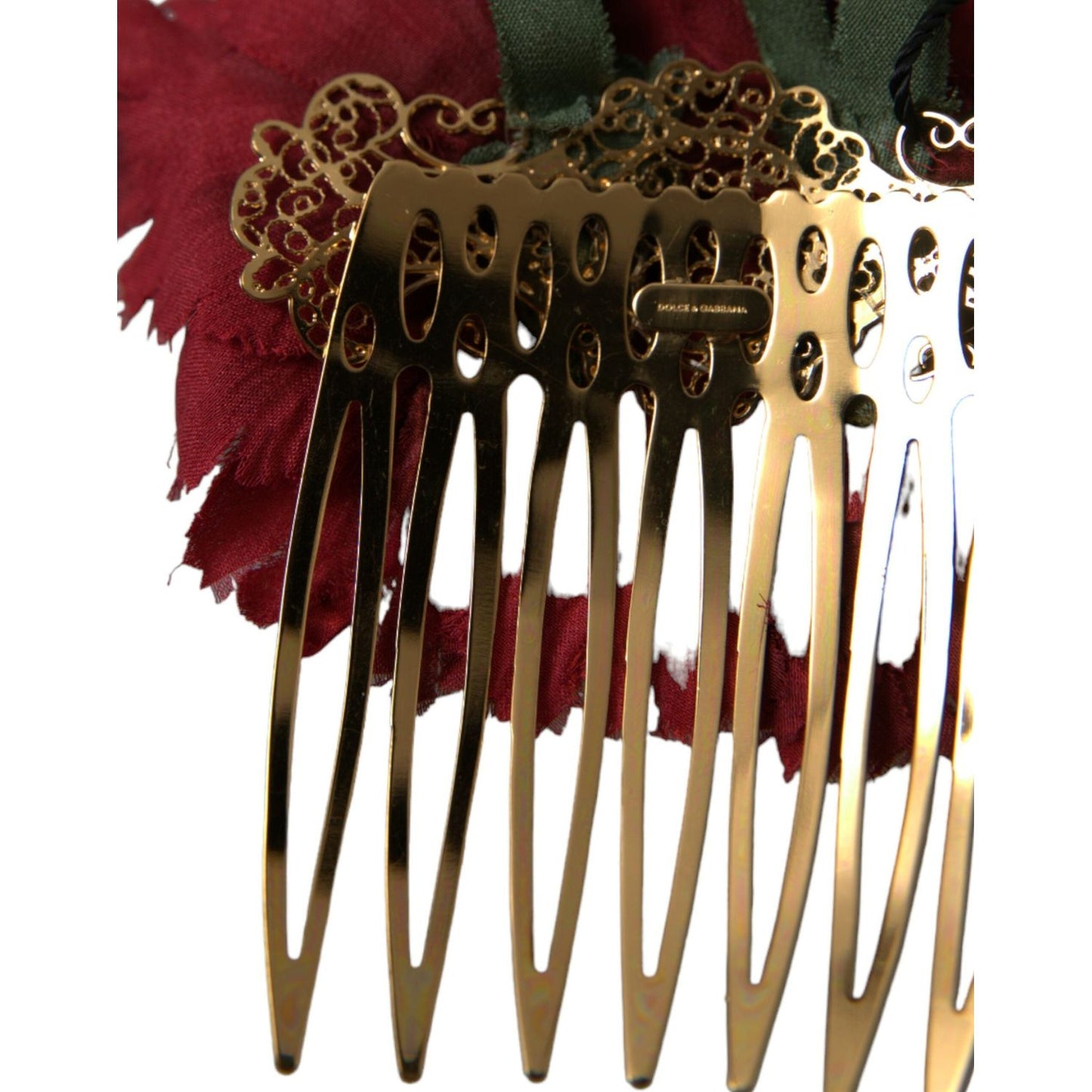 Dolce & Gabbana Red Silk Floral Gold Brass Women Hair Comb