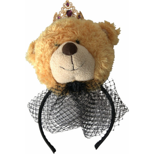 Brown Teddy Bear Gold Crystal Crown Hair Band Diadem