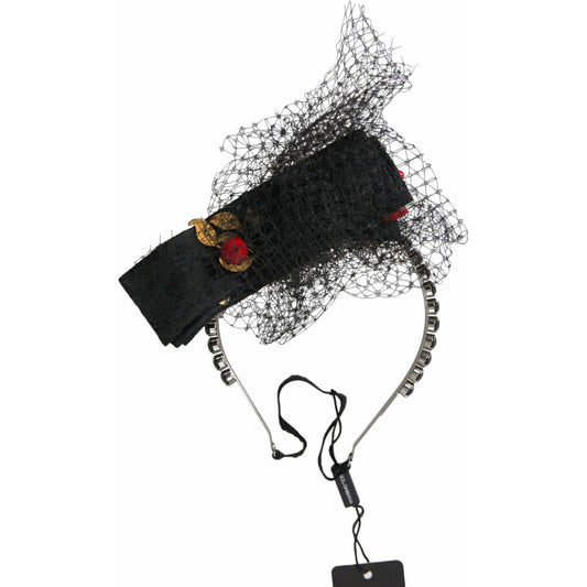 Dolce & Gabbana Black Strawberry Sicily Crystal Mesh Net Headband Diadem