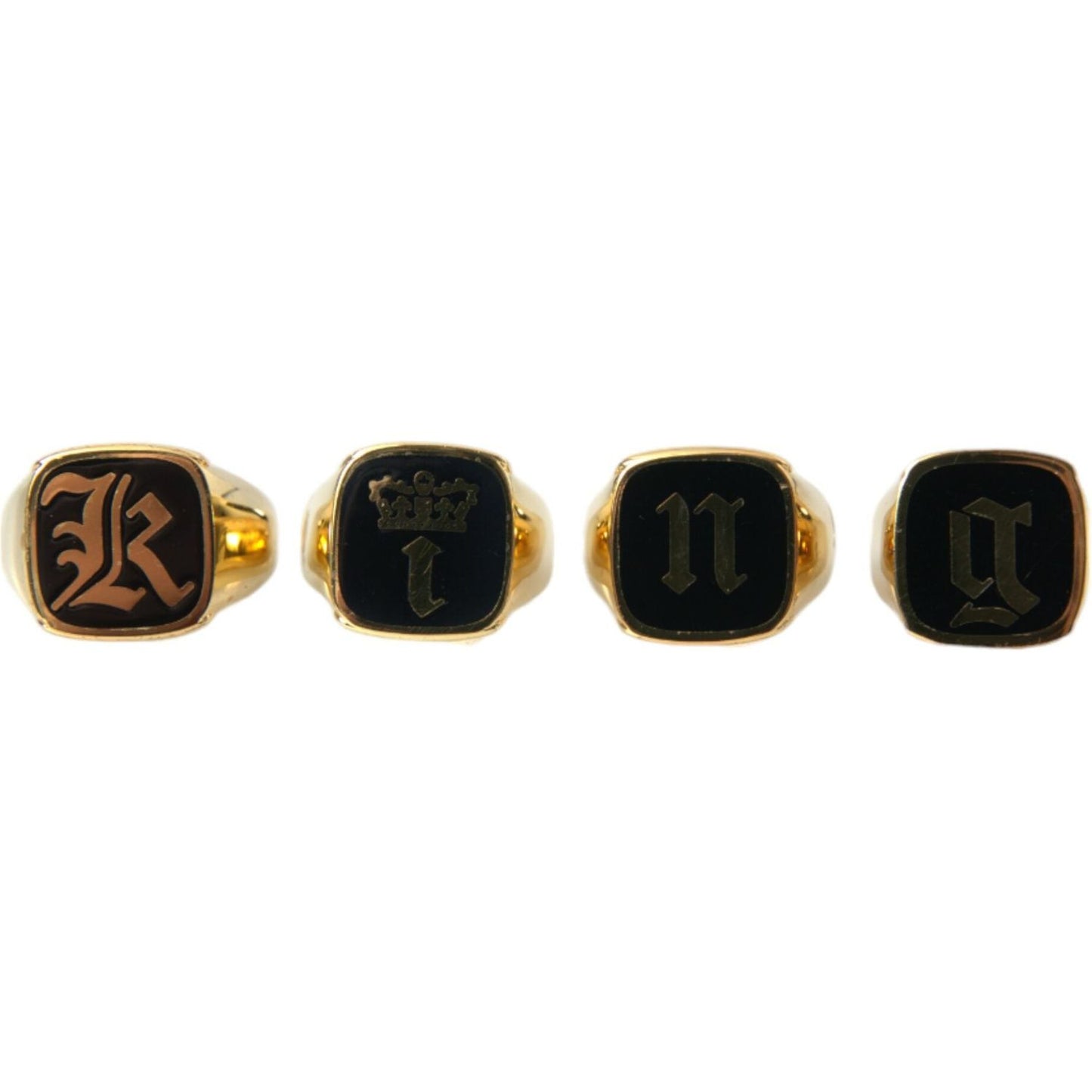 Gold Brass KING Enamel Set of 4 Ring