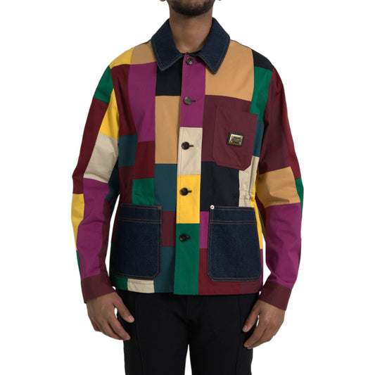 Multicolor Patchwork Cotton Collared Jacket