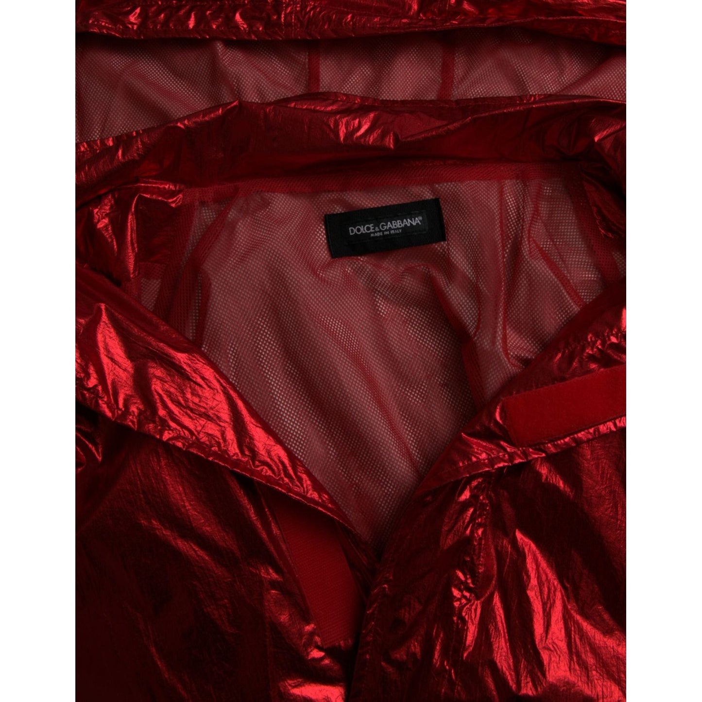 Red Nylon Hooded Pullover Sweatshirt Jacket