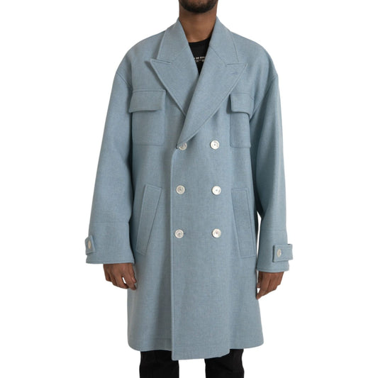 Blue Double Breasted Trench Coat Jacket Dolce & Gabbana