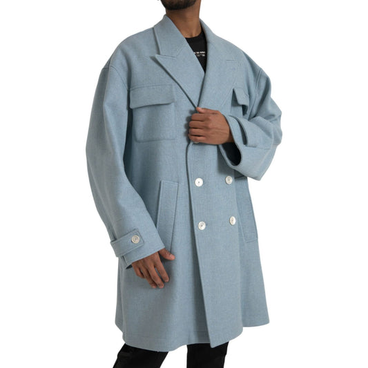 Blue Double Breasted Trench Coat Jacket Dolce & Gabbana