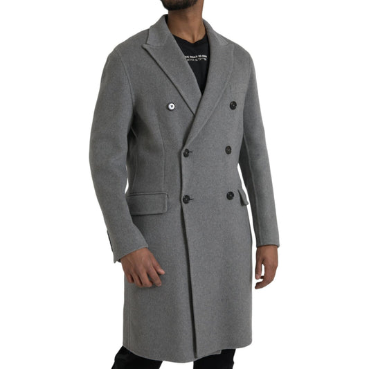 Gray Double Trench Coat Cashmere Jacket Dolce & Gabbana