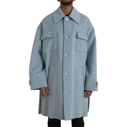 Light Blue Wool Button Trench Coat Jacket