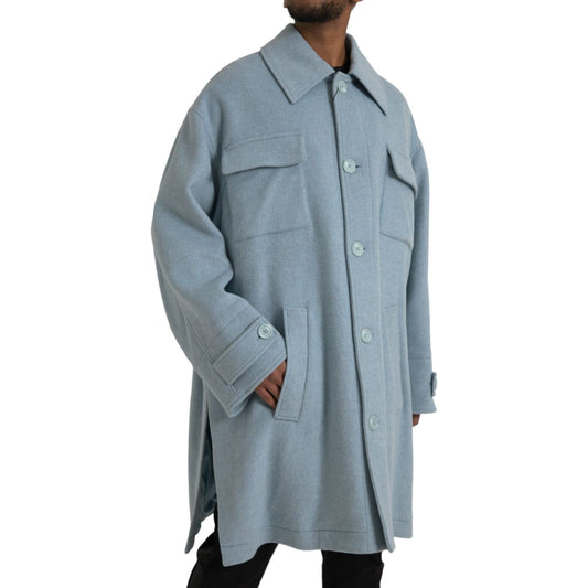 Light Blue Wool Button Trench Coat Jacket