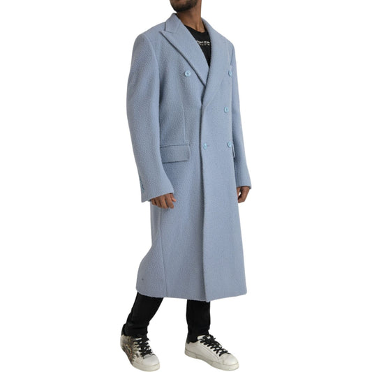 Blue Double Breasted Long Trench Coat Jacket