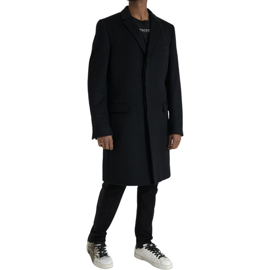 Black Wool Cashmere Trench Coat Jacket Dolce & Gabbana