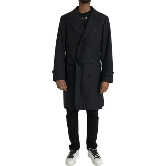 Black Double Breasted Trench Coat Jacket Dolce & Gabbana