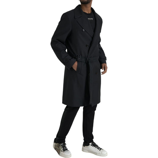 Black Double Breasted Trench Coat Jacket Dolce & Gabbana