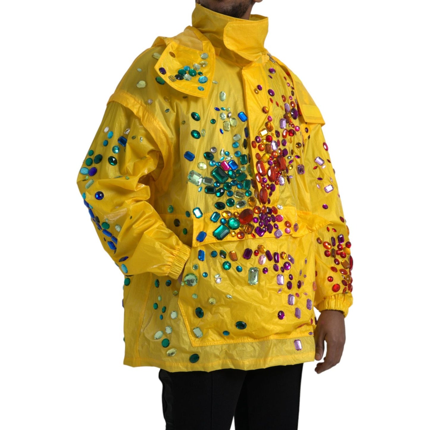 Yellow Crystal Embellished Hooded Jacket