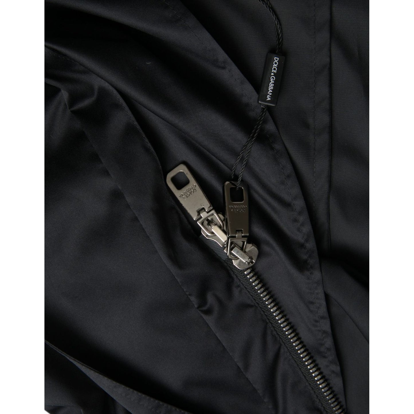 Black Polyester Hooded Long Windbreaker Jacket