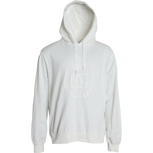 White Cotton Hooded Sweatshirt Pullover Sweater